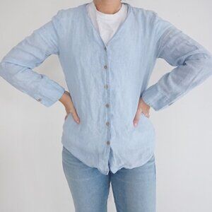 J.Jill Sky Blue 100% Linen Breathable Button Up Long Sleeve Shirt S